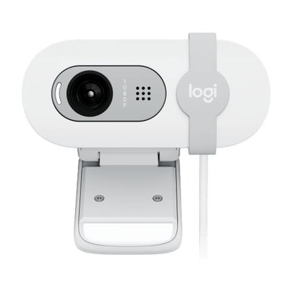 Cámara web Logitech Brio 100 blanca vista lateral