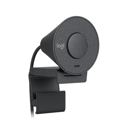 Cámara web Logitech Brio 300 negra vista lateral