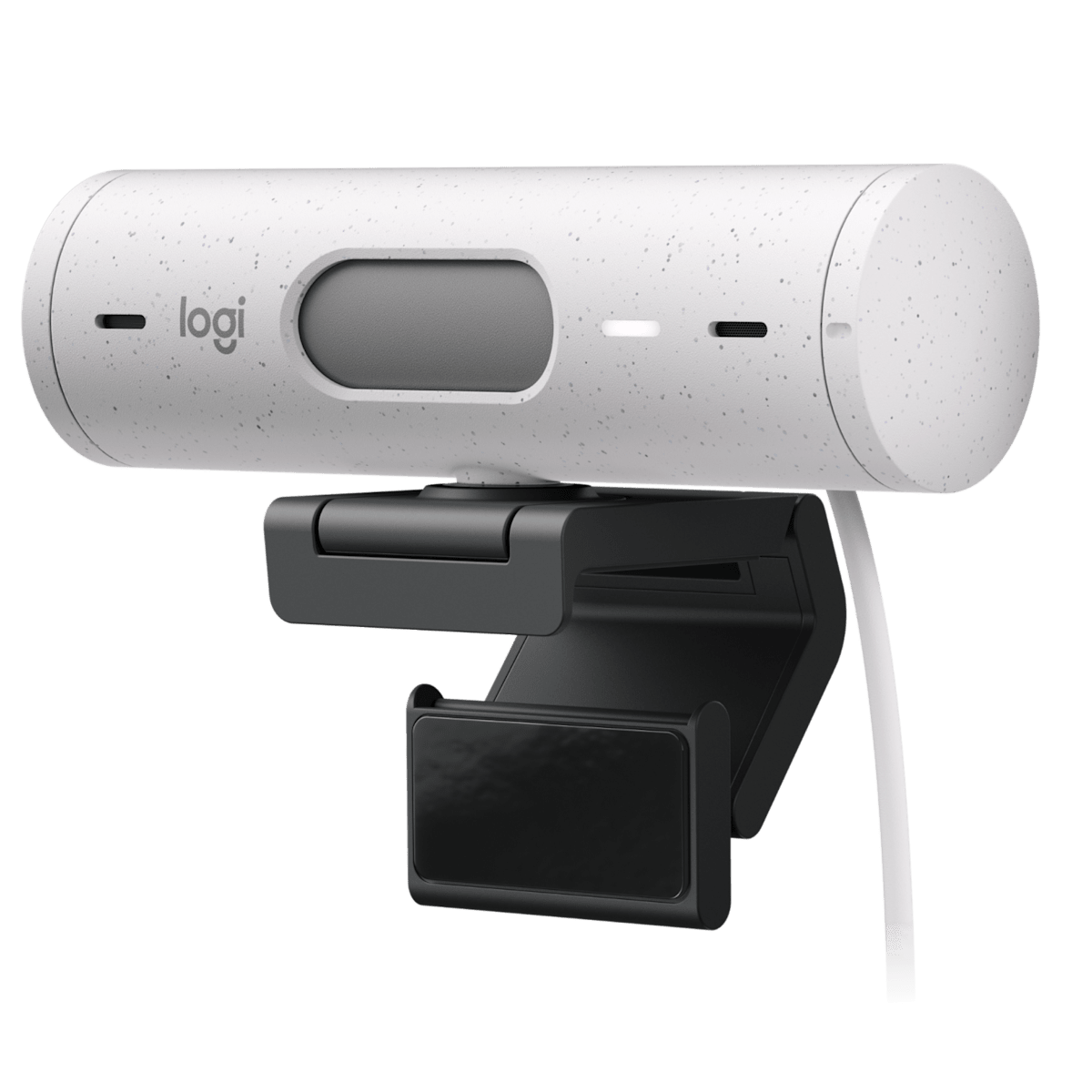 Cámara web Logitech Brio 500 blanca vista lateral