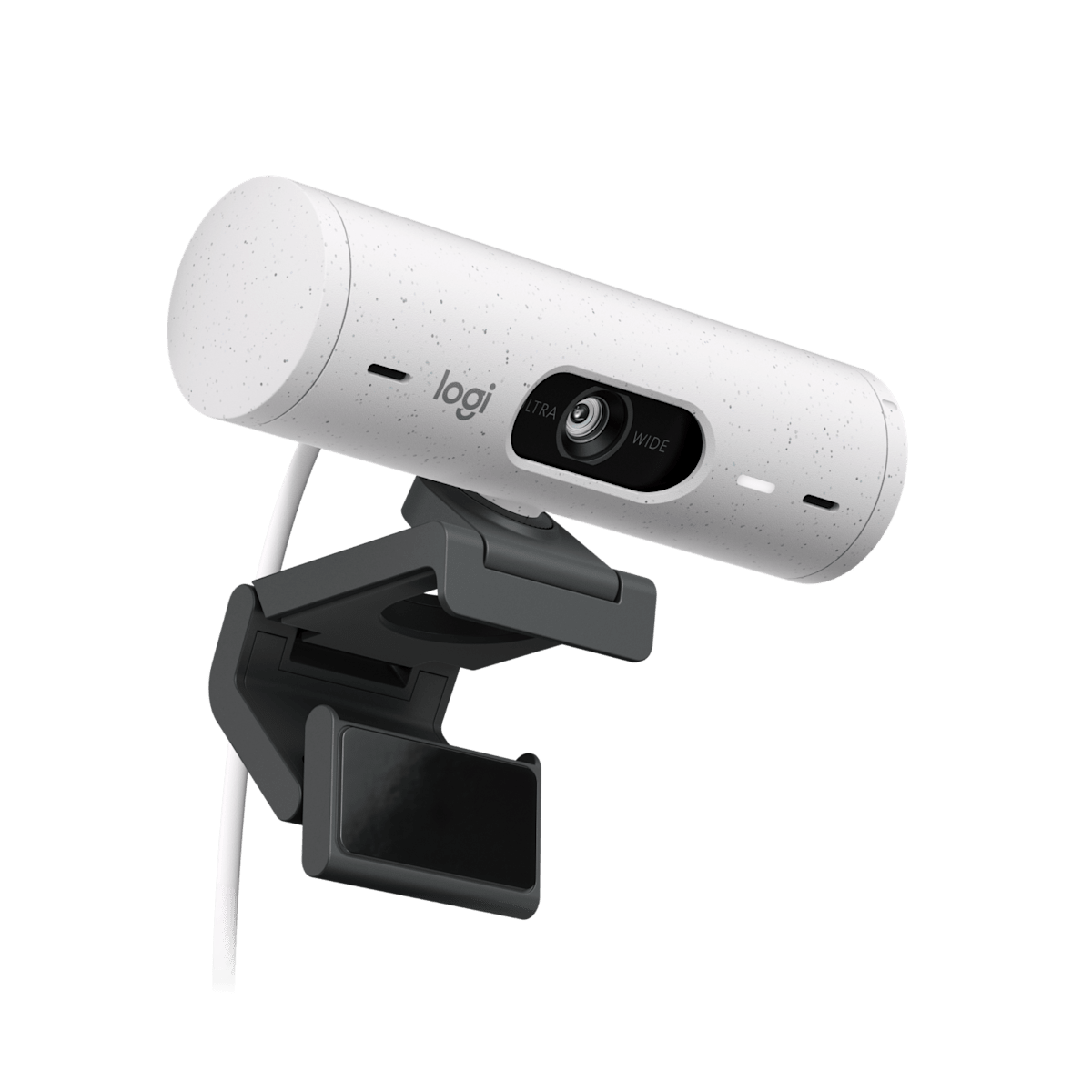 Cámara web Logitech Brio 500 blanca montada