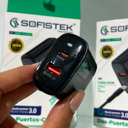 Cargador Sofistek AC-SK25W 25W Carga Rápida USB-C a USB-C
