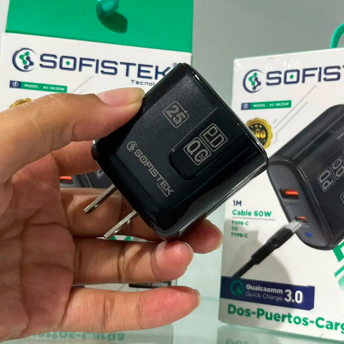 Cargador Sofistek AC-SK25W 25W Carga Rápida USB-C a USB-C