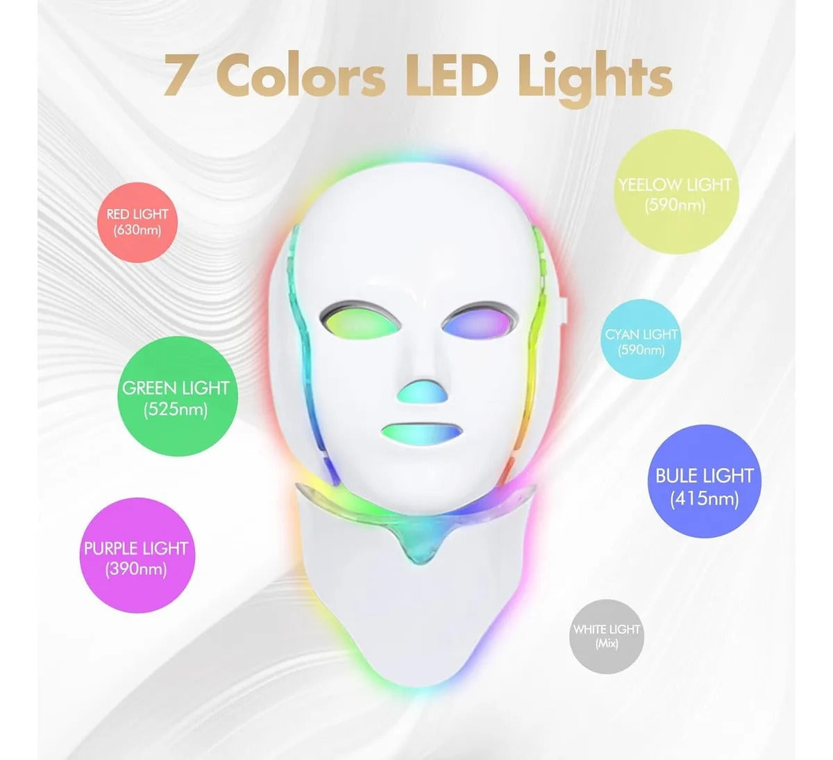 Mascara con Cuello Led 7 Colores Terapia de Luz Profesional