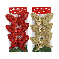 Set x3 Mariposas Navideñas Escarchadas