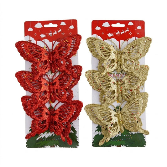 Set x3 Mariposas Navideñas Escarchadas