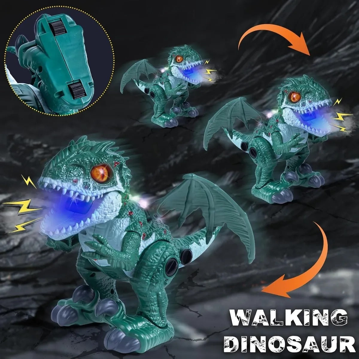 Dinosaurio T-Rex Eléctrico con Sonido, Luz y Vapor