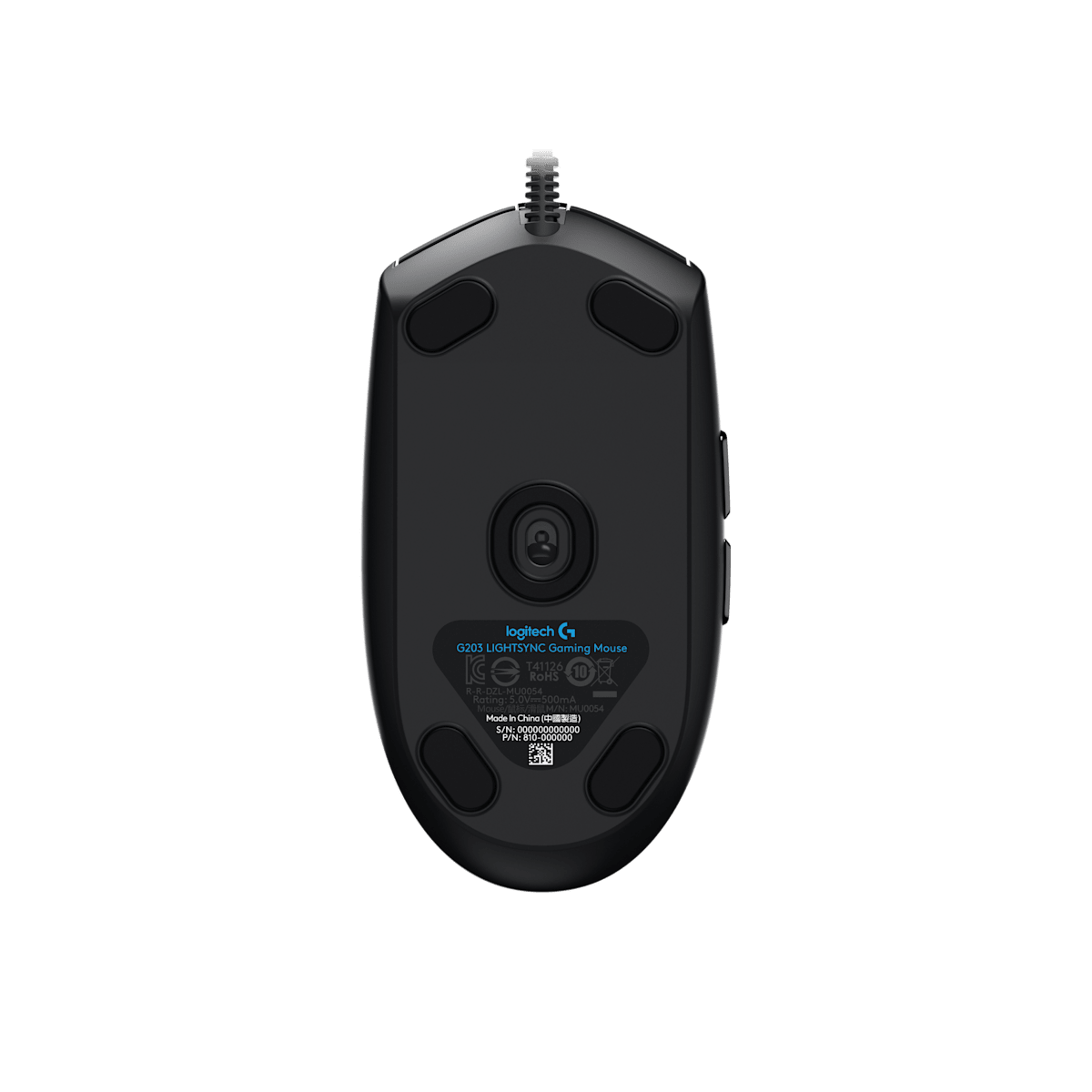 Logitech G203 negro vista inferior