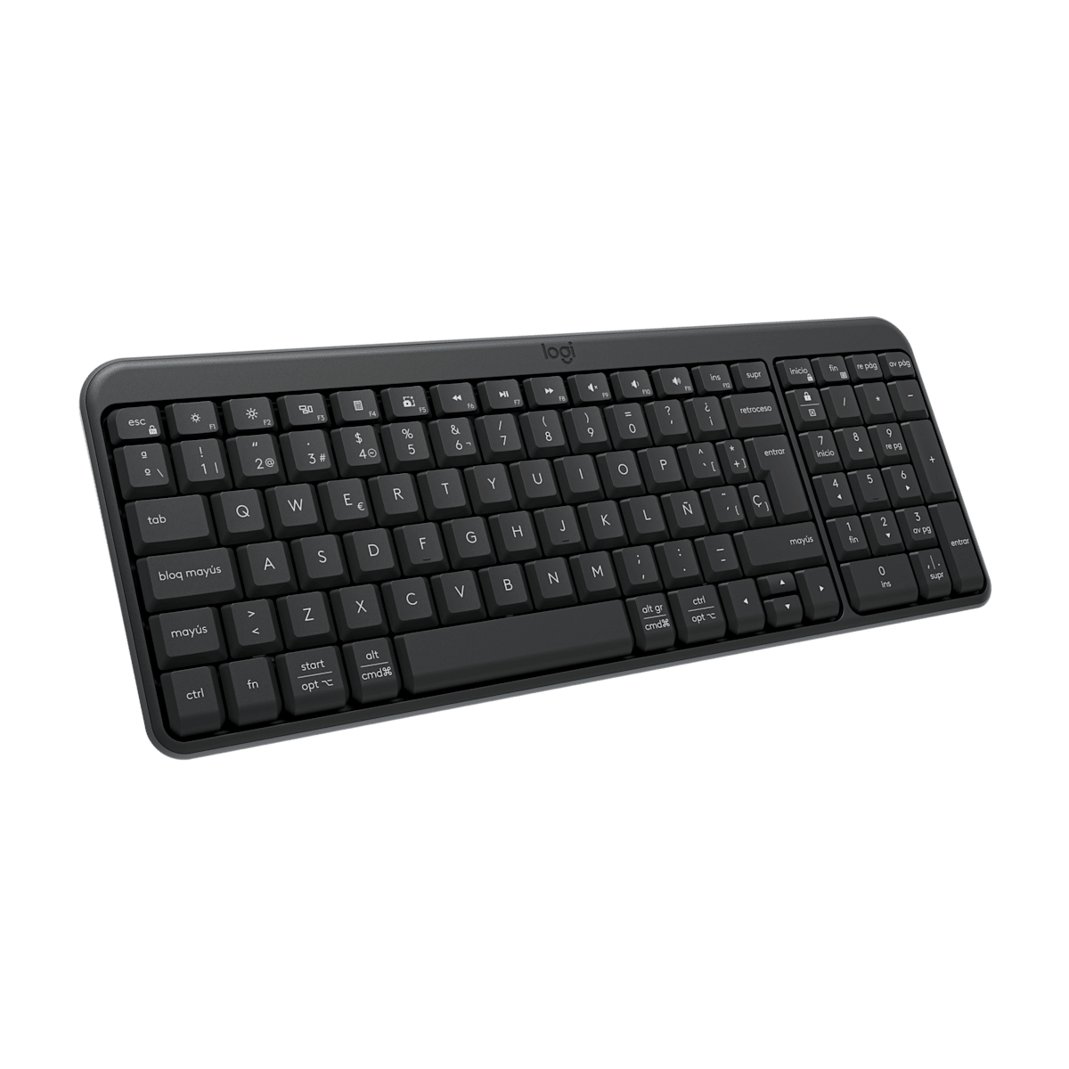 Teclado Logitech K250 grafito vista en ángulo