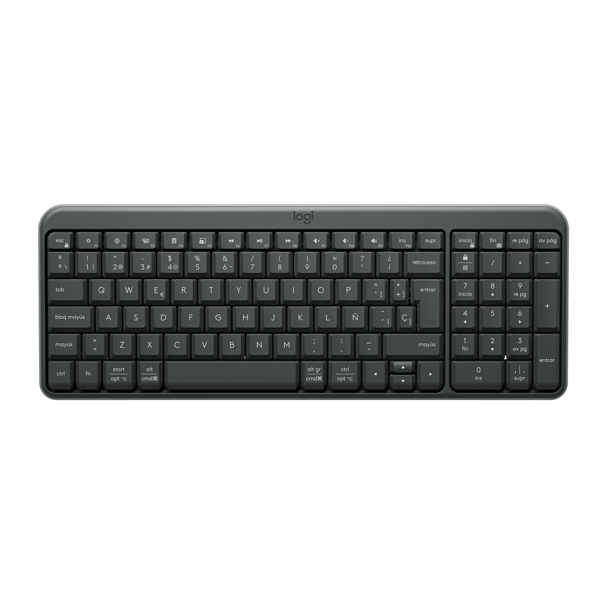 Teclado Logitech K250 grafito vista superior (distribución en español)