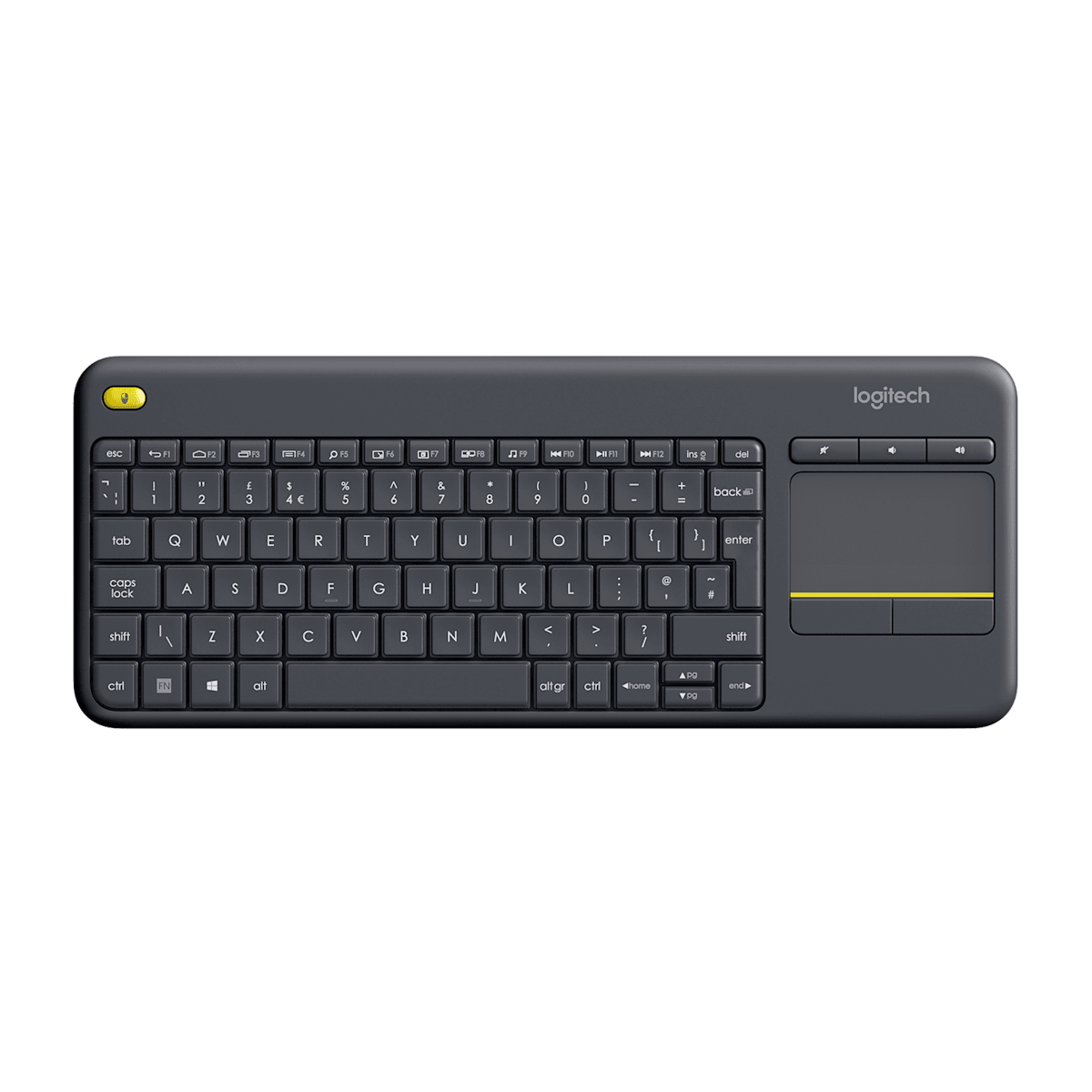 Teclado Logitech K400 Plus negro con touchpad vista superior