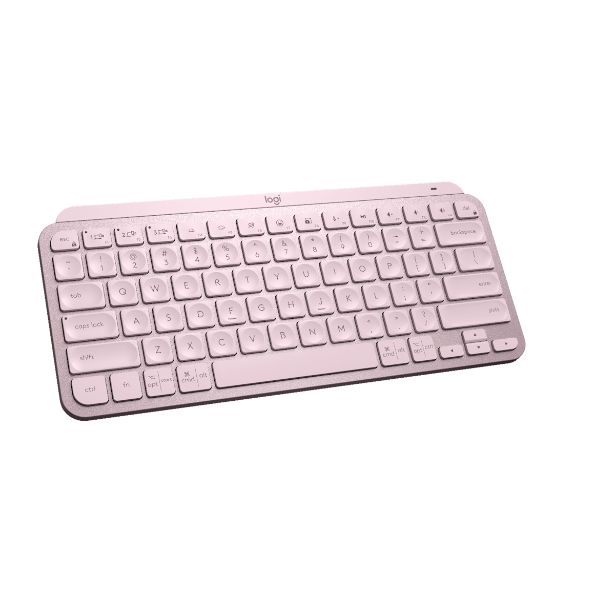 Teclado Logitech MX Keys Mini rosado en ángulo