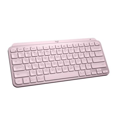 Teclado Logitech MX Keys Mini rosado en ángulo