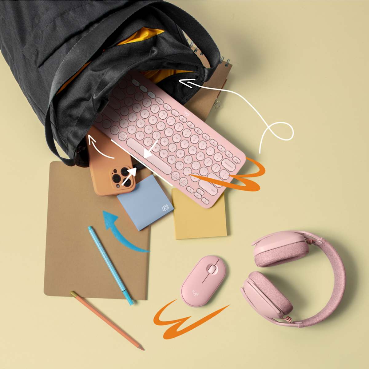 Logitech Pebble Mouse 2 M350s rosado en escritorio