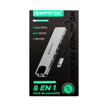 Dock de Expansión Sofistek SK-HUB8 8 en 1 USB-C HDMI 4K Ethernet PD 100W