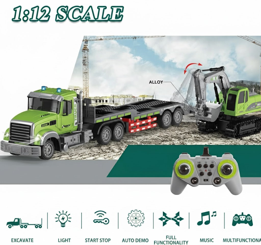 Mega Camión de Transporte + Excavadora RC 2 en 1 A Control Remoto