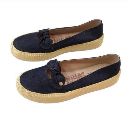 Zapatos Mocasines Para Dama Tela Jean Con Moño